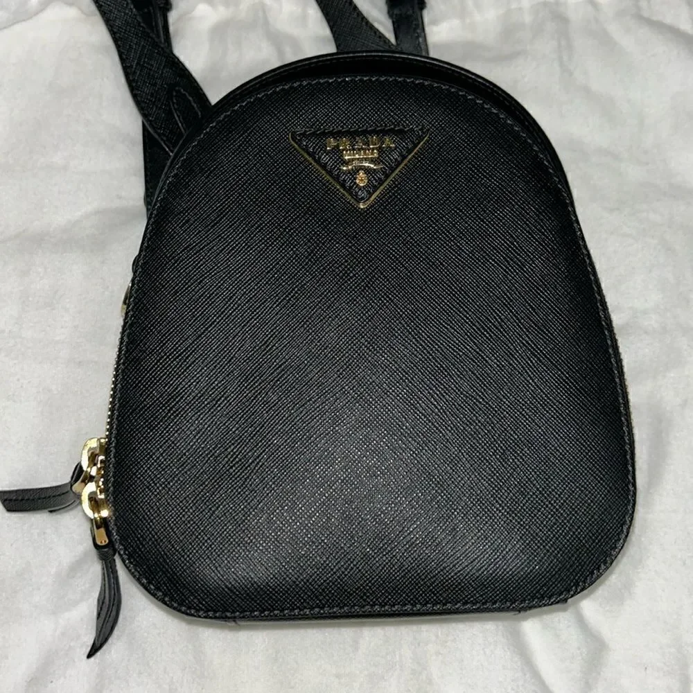 Authentic Prada Black Saffiano Lux Mini Odette Backpack